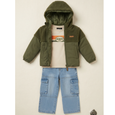 J15560: Boys Bench Hooded Sherpa Jacket, Top & Carpenter Jean Outfit (2-6 Years)
